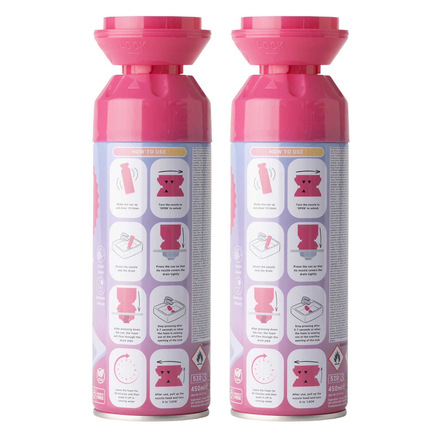 CRAZY GOOD FOAMING DRAIN CLEANER habzó lefolyótisztító és illatosító, Lemon Fresh (2 x 450 ml)